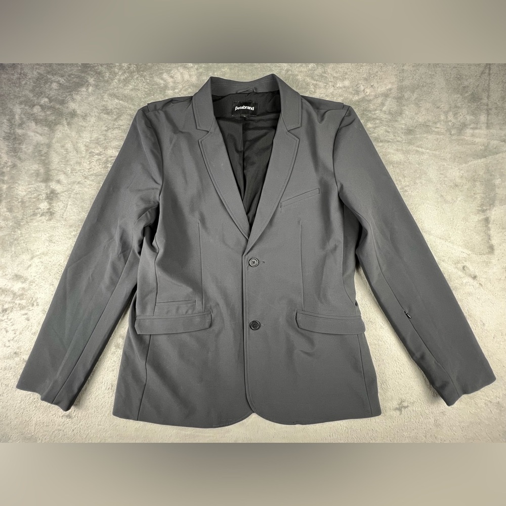 Betabrand Men's Blazer Jacket Size Medium Gray Two Button Dress Stretch Light